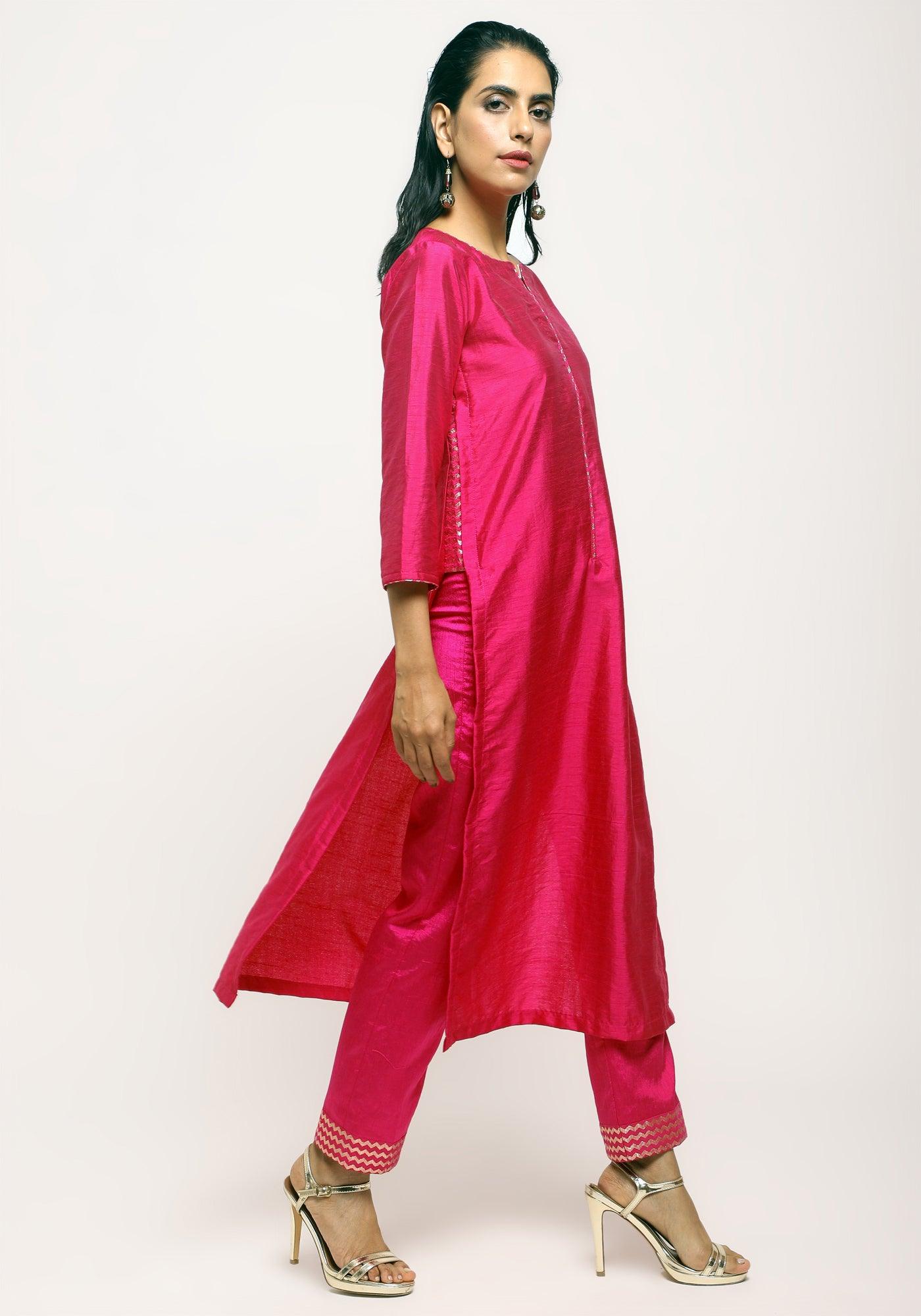 Pink Foil High Slit- Foil Pant - trueBrowns