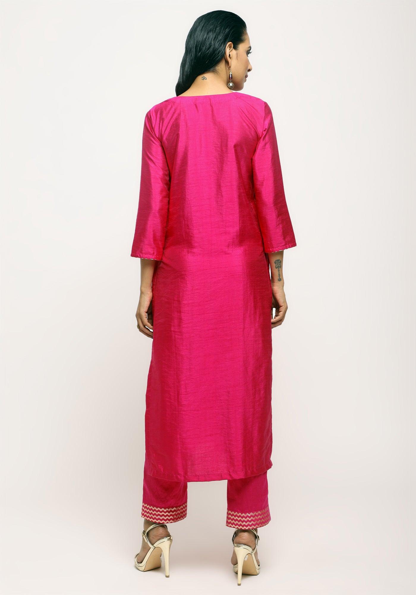 Pink Foil High Slit- Foil Pant - trueBrowns