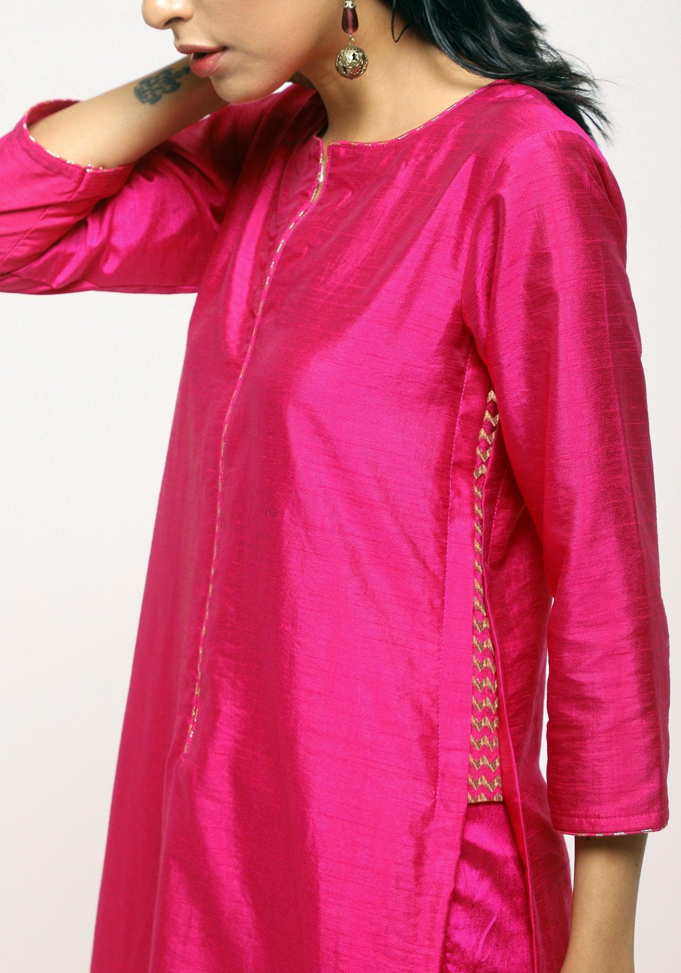 Pink Foil High Slit- Foil Pant - trueBrowns