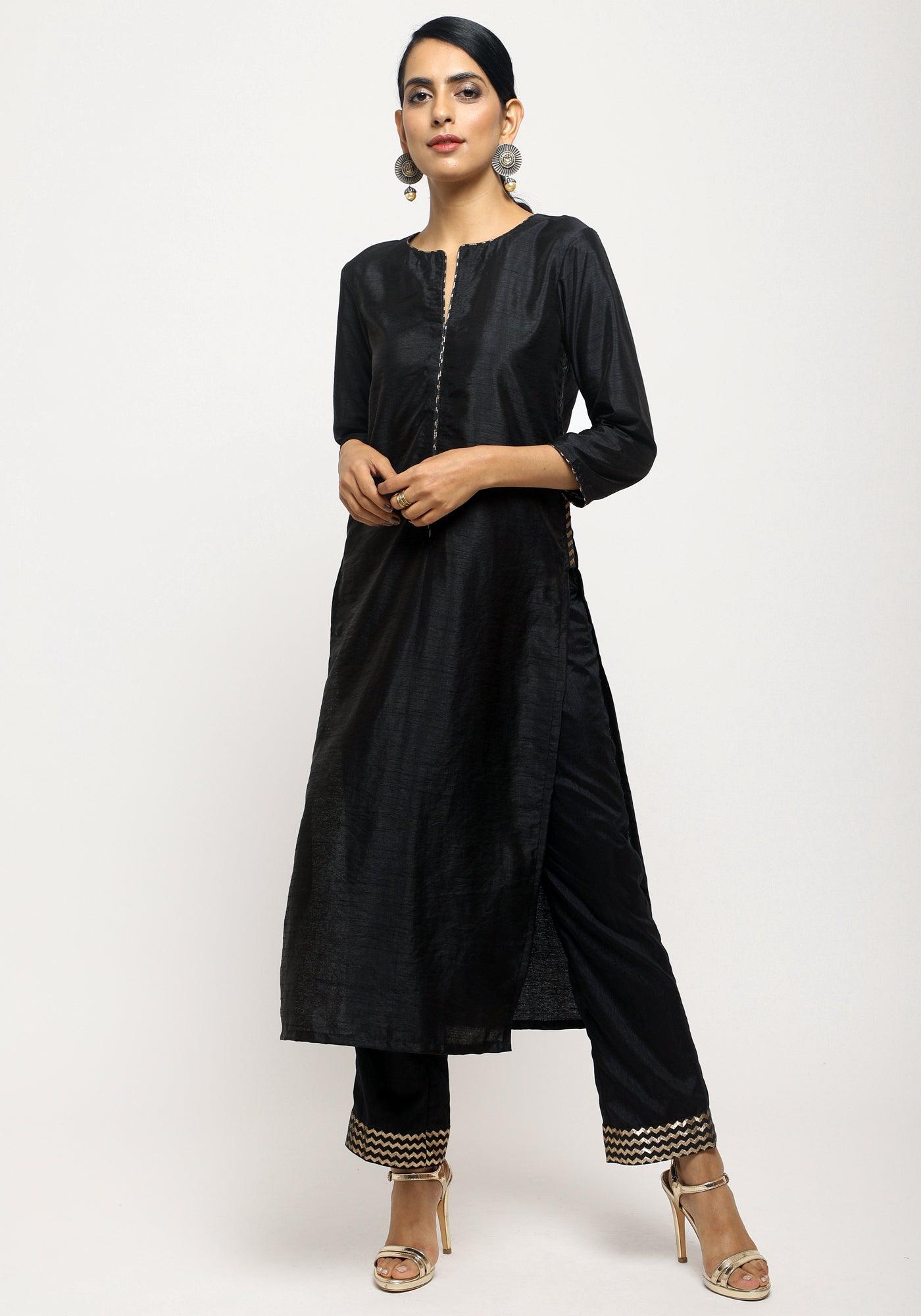 Black Foil High Slit- Foil Pant - trueBrowns