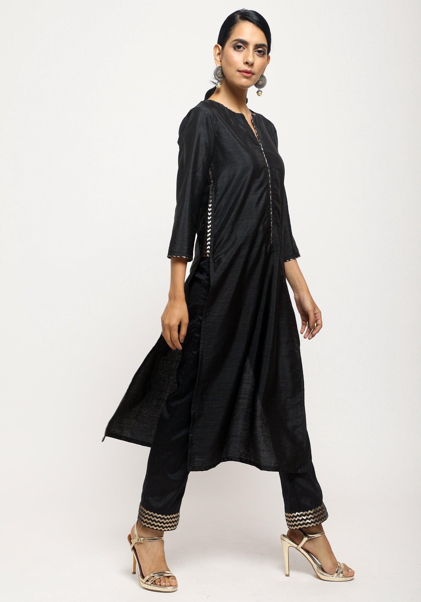 Black Foil High Slit- Foil Pant - trueBrowns