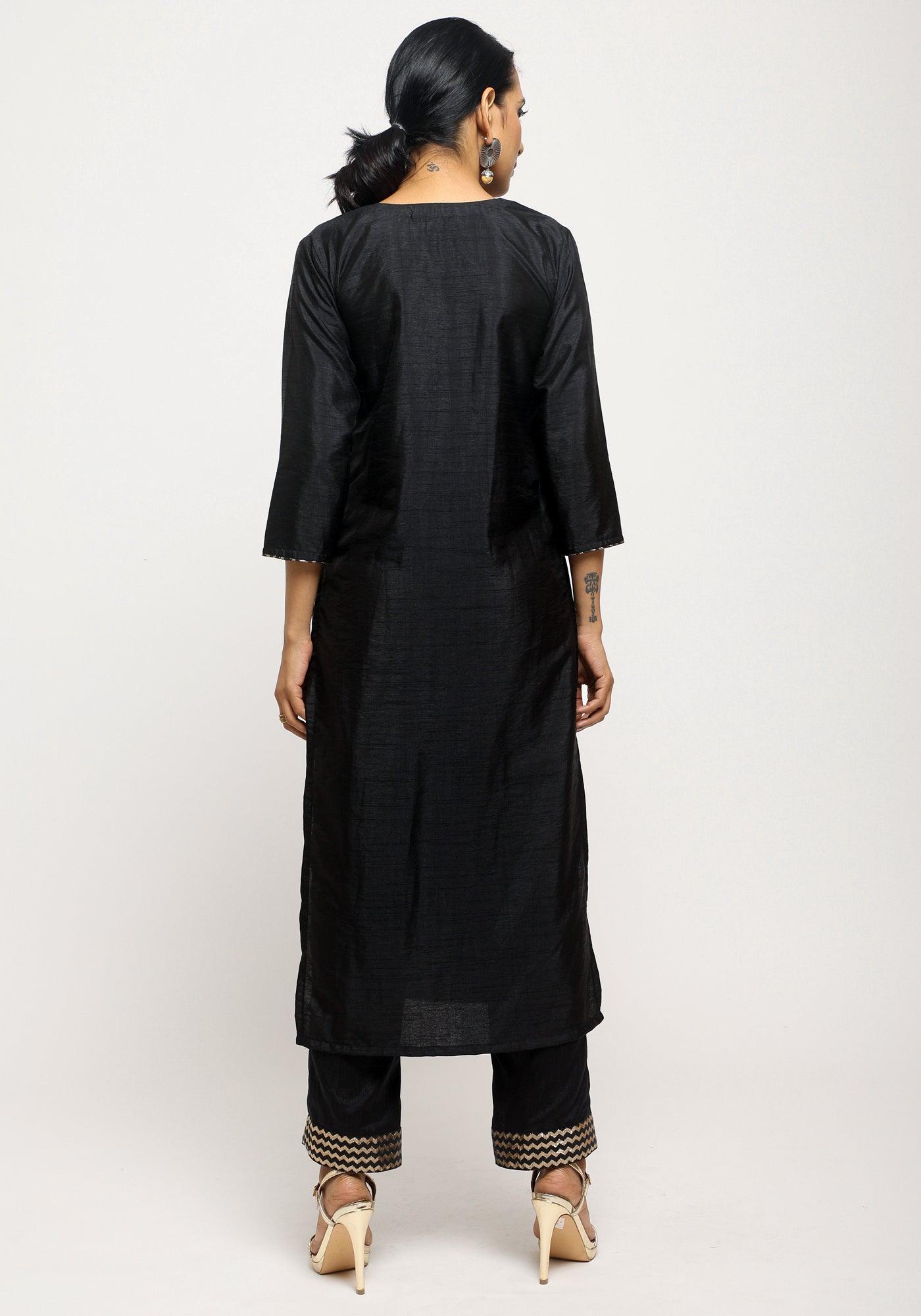 Black Foil High Slit- Foil Pant - trueBrowns