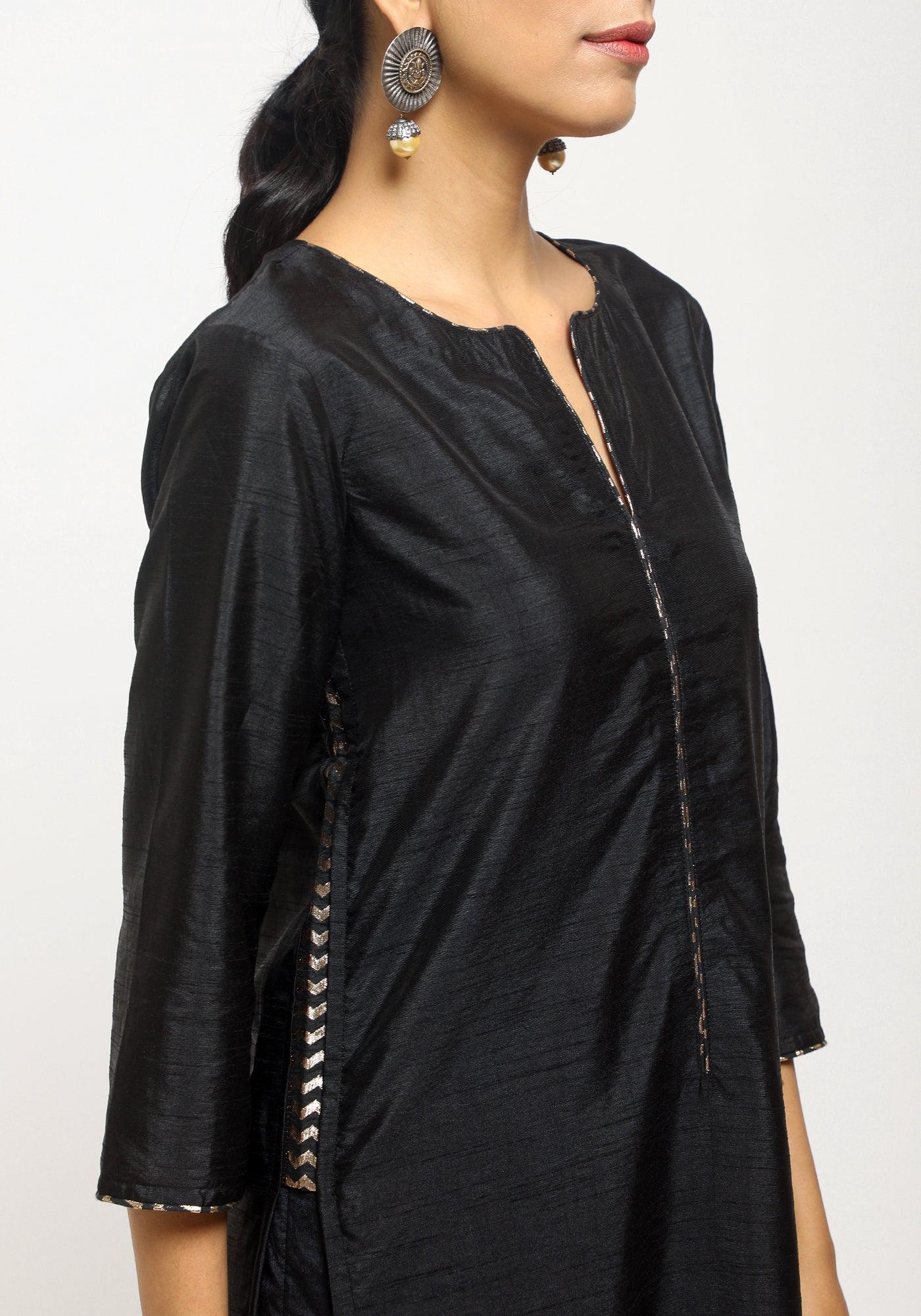 Black Foil High Slit- Foil Pant - trueBrowns