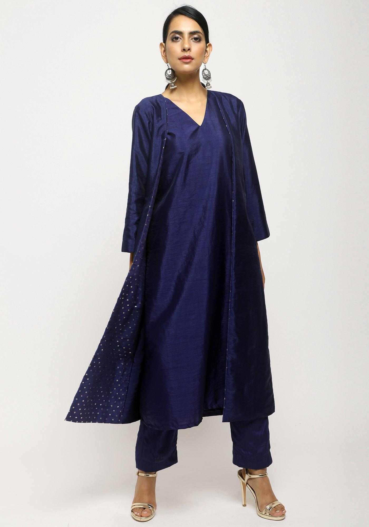 Blue Foil Jacket Kurta Set - trueBrowns