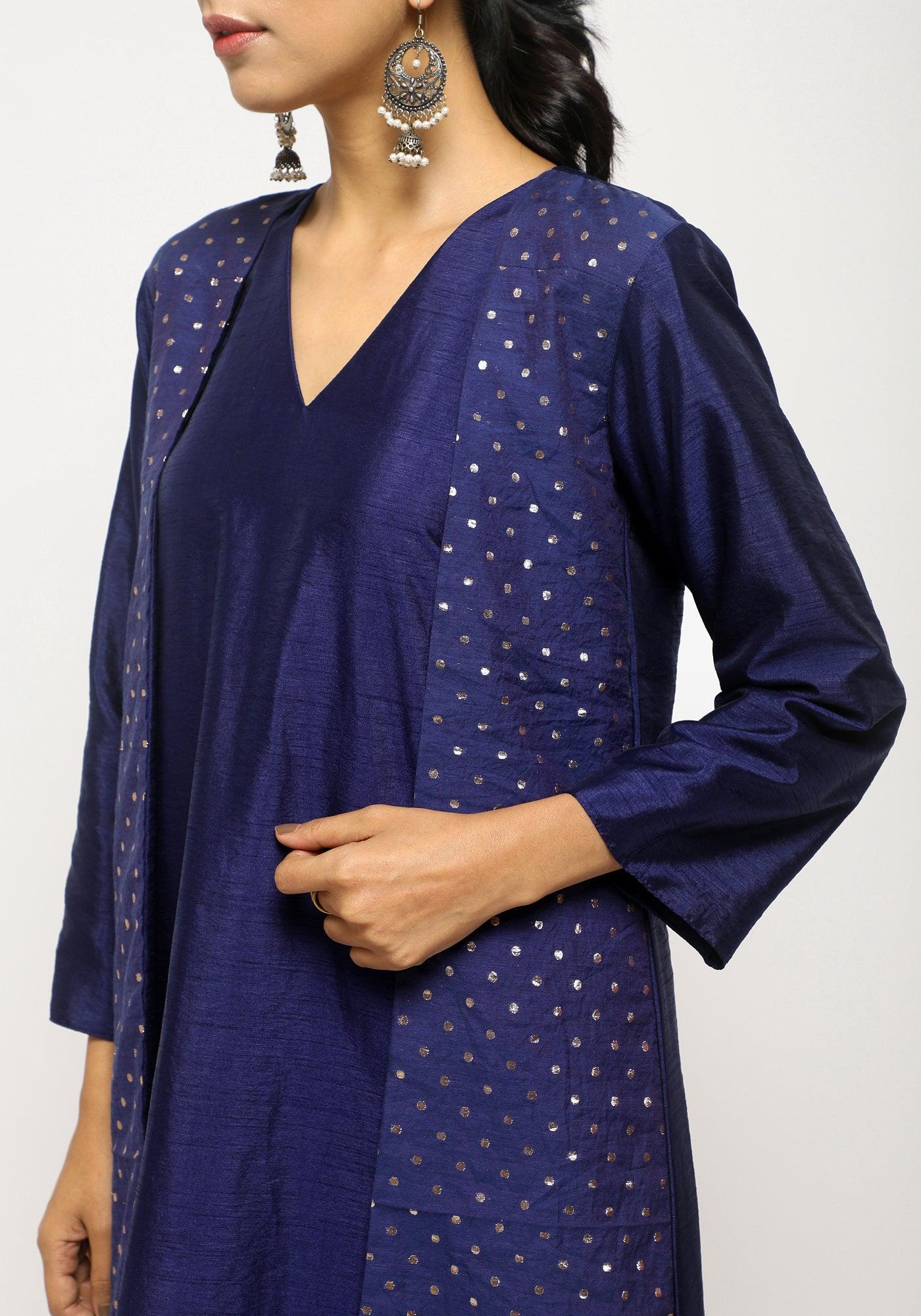 Blue Foil Jacket Kurta Set - trueBrowns