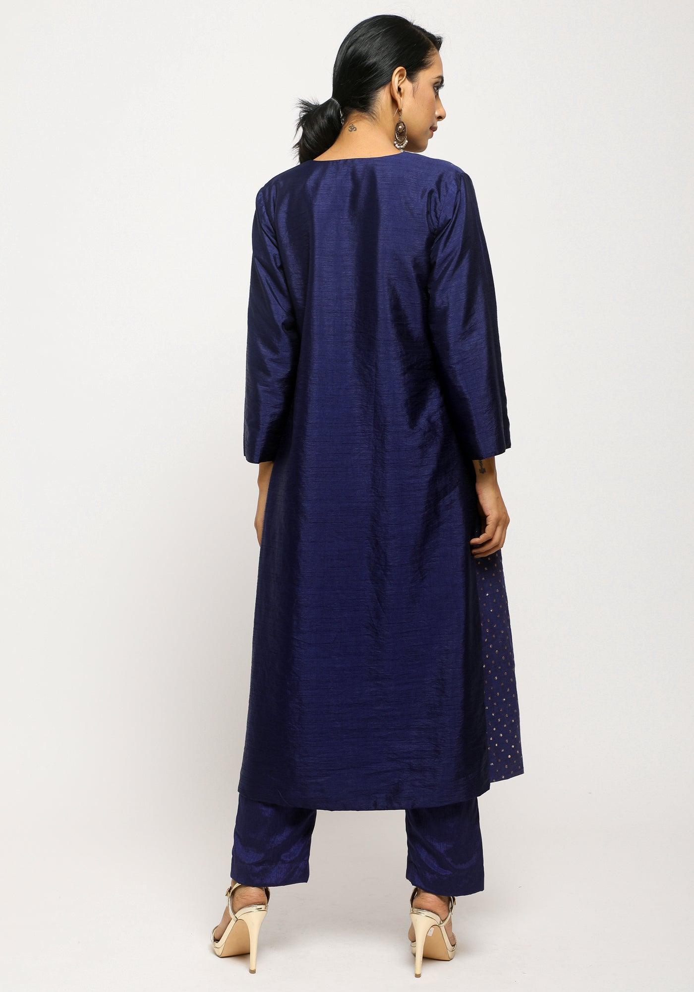Blue Foil Jacket Kurta Set - trueBrowns
