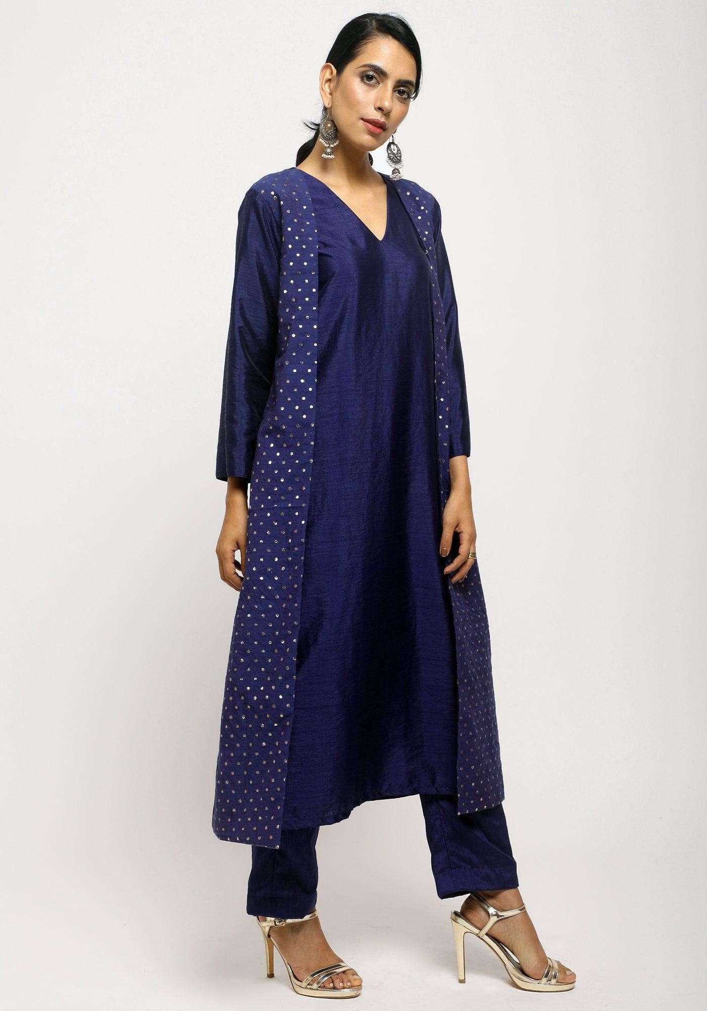 Blue Foil Jacket Kurta Set - trueBrowns