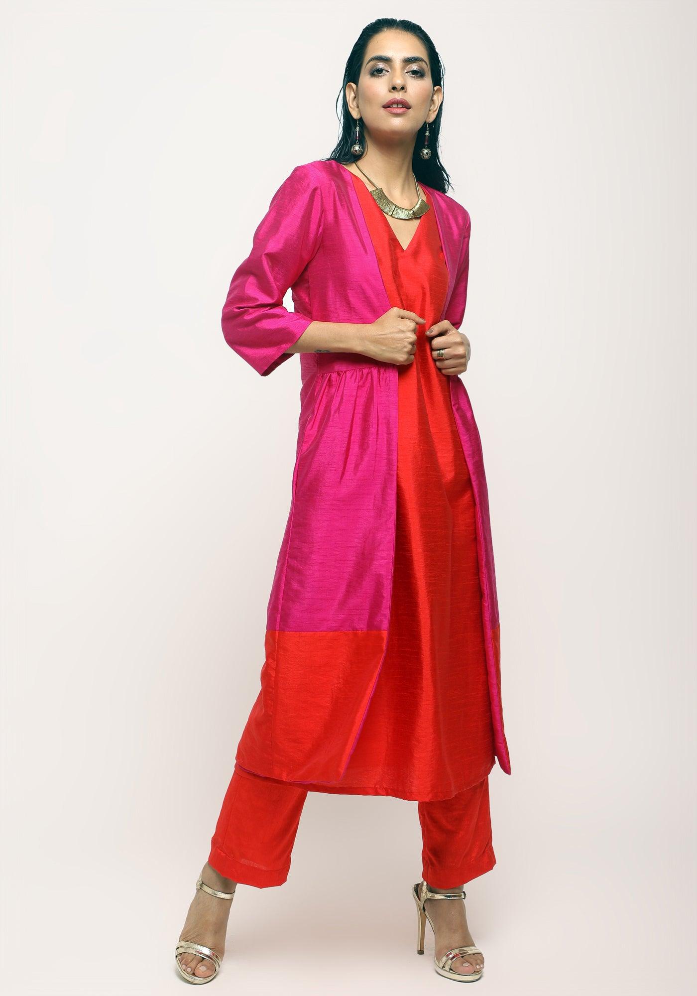 Pink Orange Jacket Kurta Set - trueBrowns