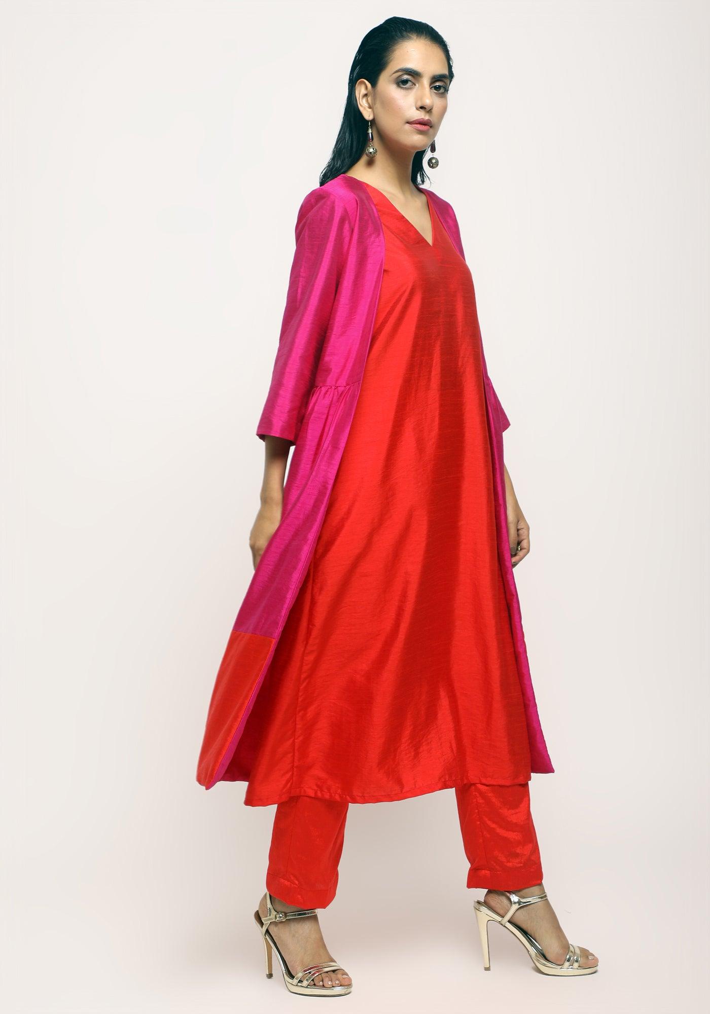Pink Orange Jacket Kurta Set - trueBrowns