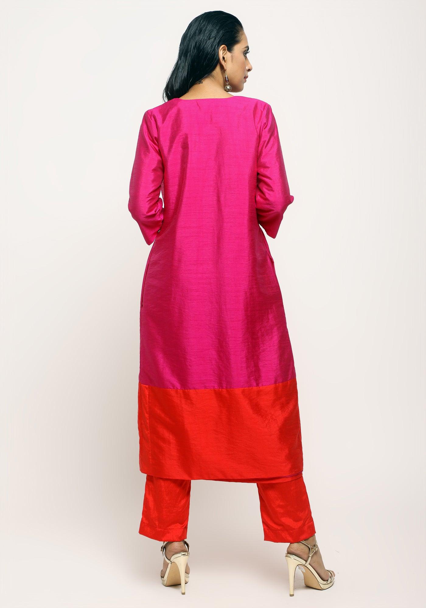 Pink Orange Jacket Kurta Set - trueBrowns