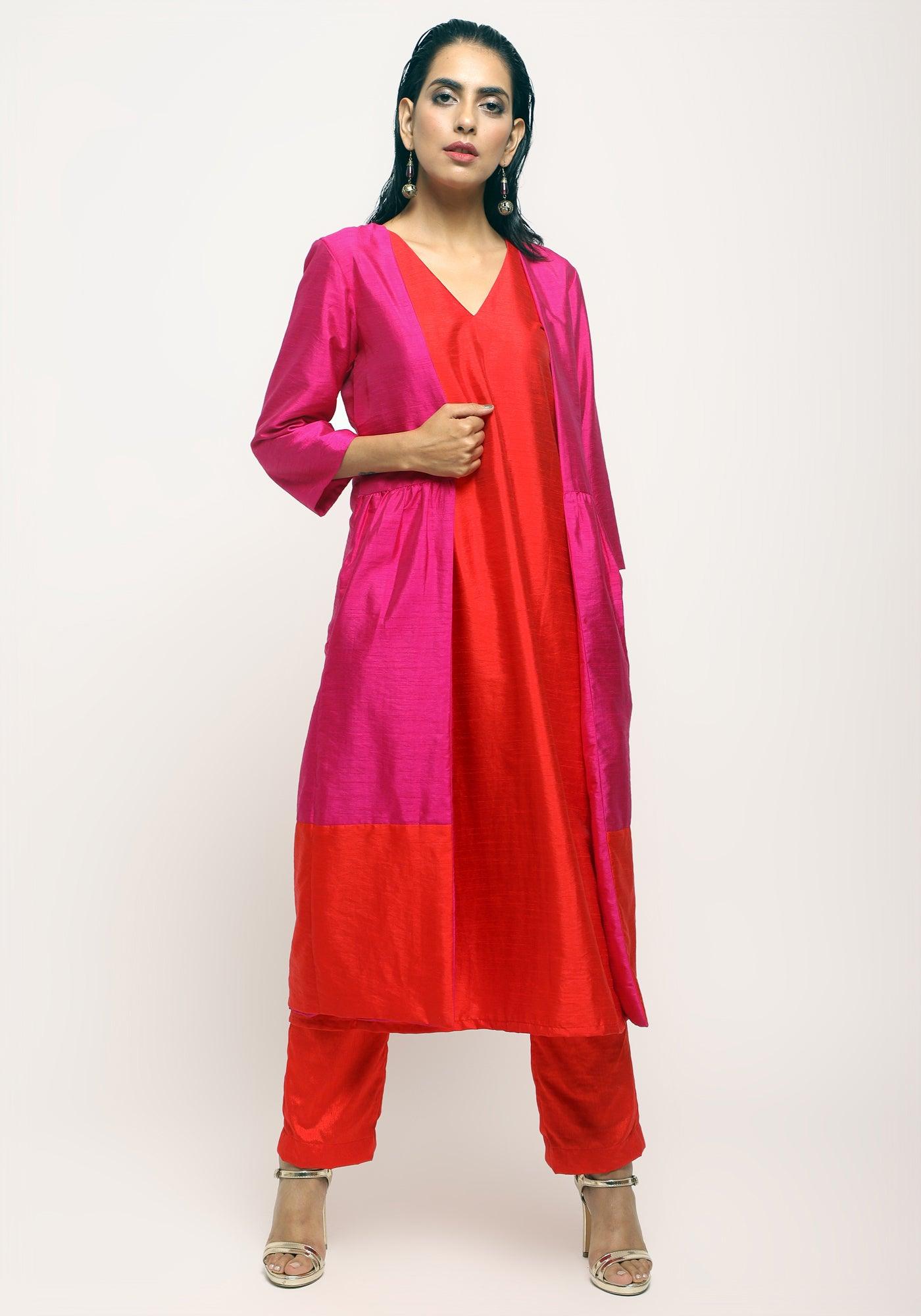 Pink Orange Jacket Kurta Set - trueBrowns