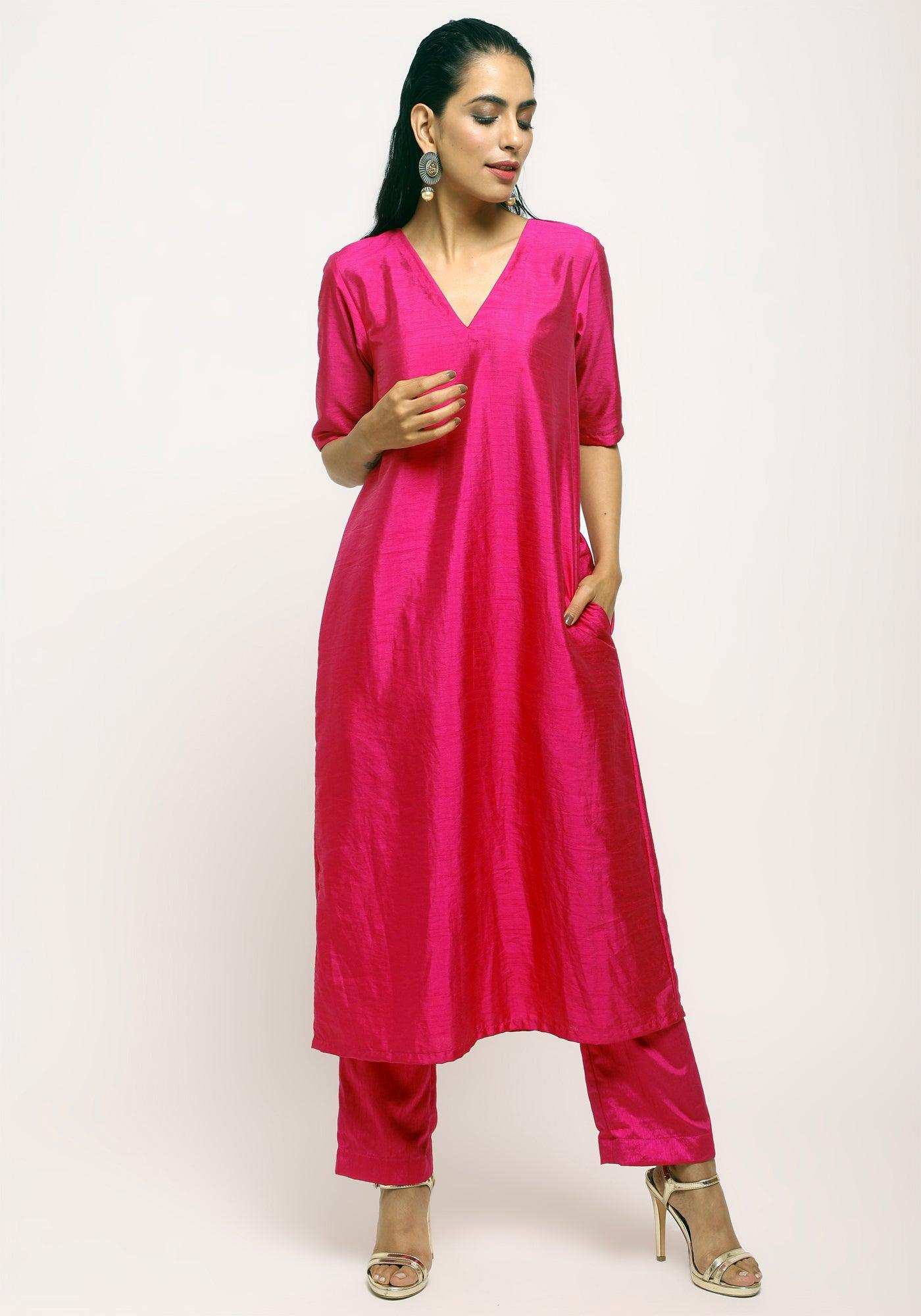 Orange Pink Jacket Kurta Set - trueBrowns