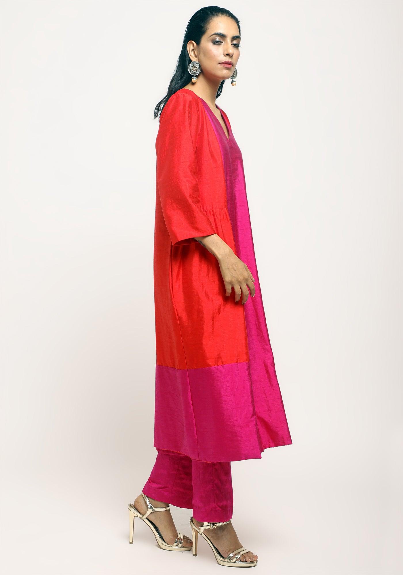 Orange Pink Jacket Kurta Set - trueBrowns