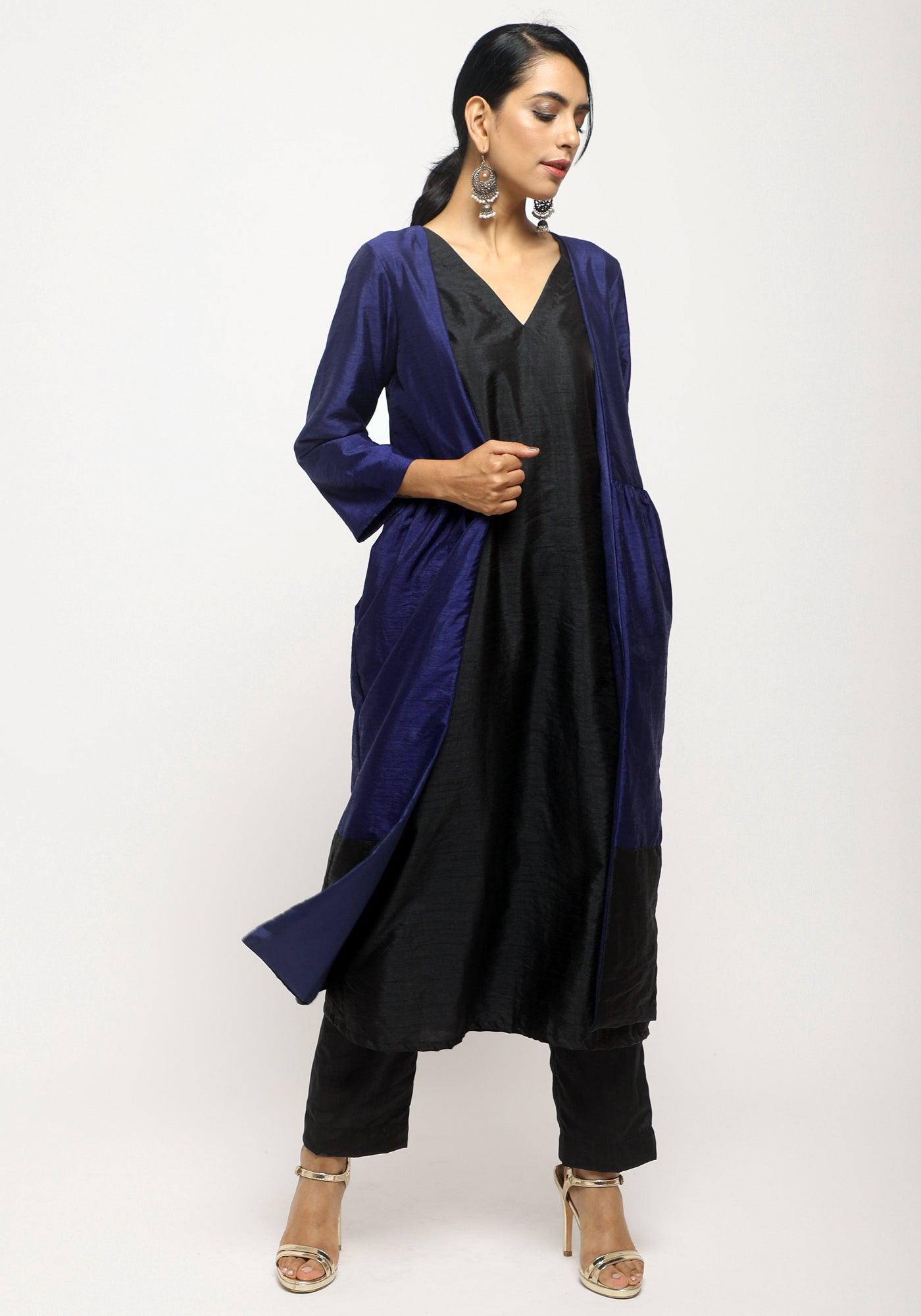 Blue Black Jacket Kurta Set - trueBrowns