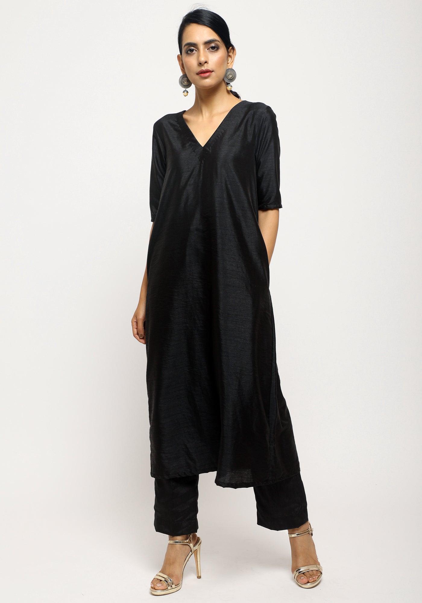 Black Silk Kurta - trueBrowns