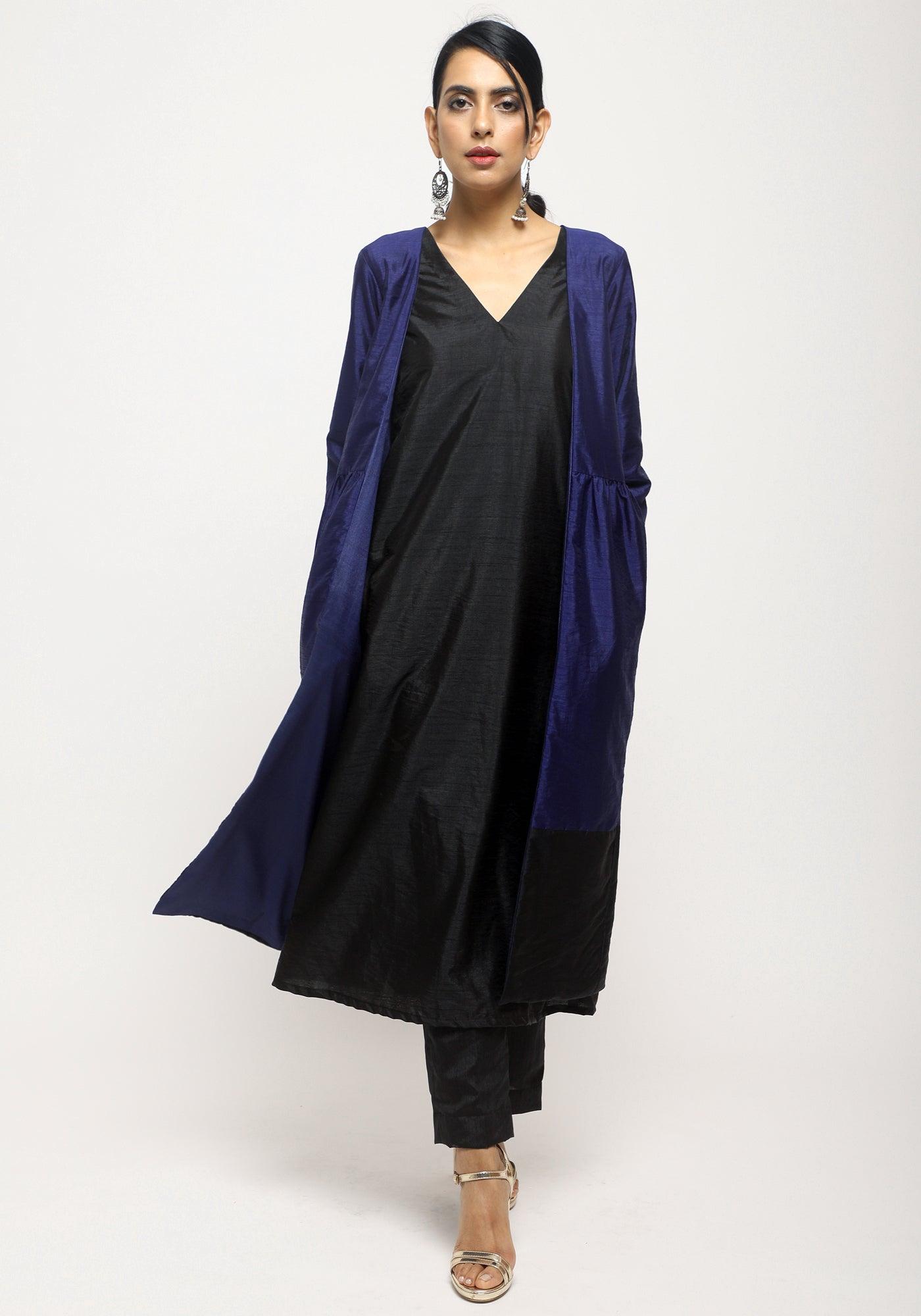 Black Silk Kurta - trueBrowns