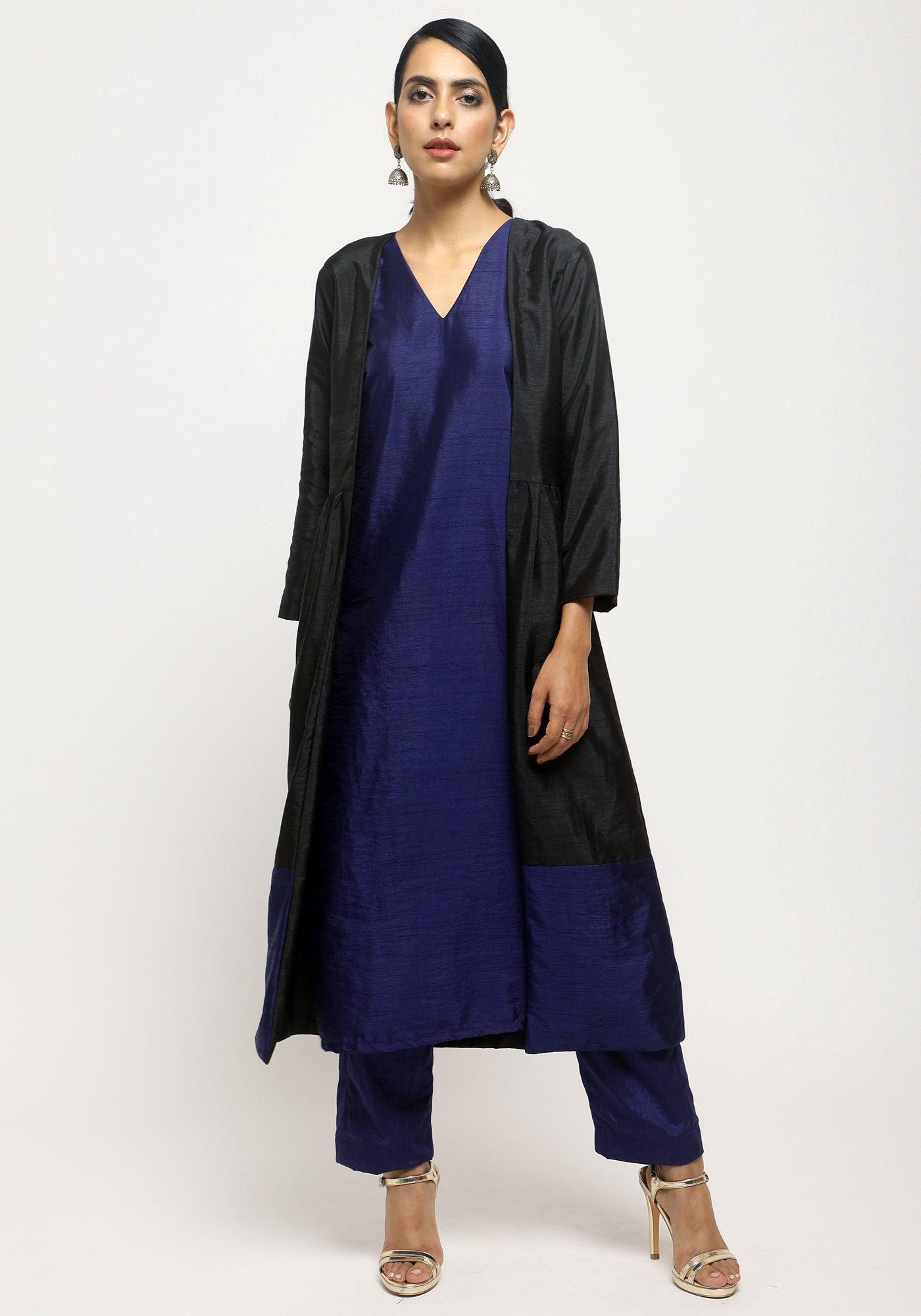 Black Blue Jacket Kurta Set - trueBrowns