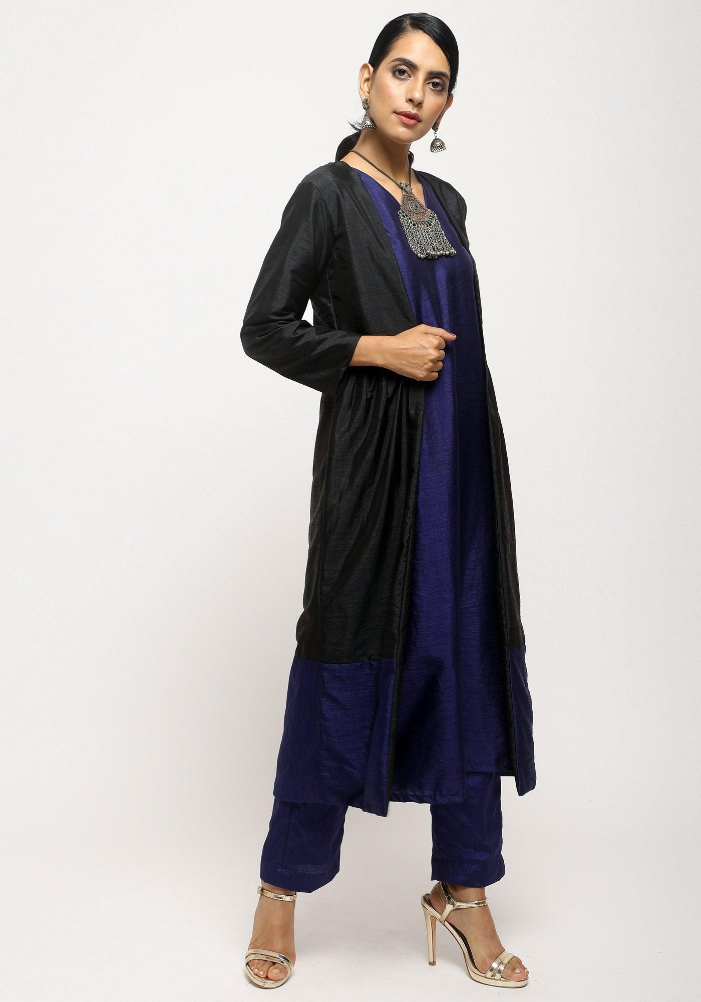 Black Blue Jacket Kurta Set - trueBrowns
