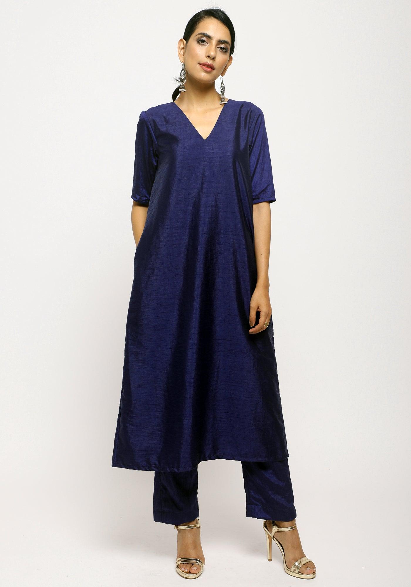 Black Blue Jacket Kurta Set - trueBrowns