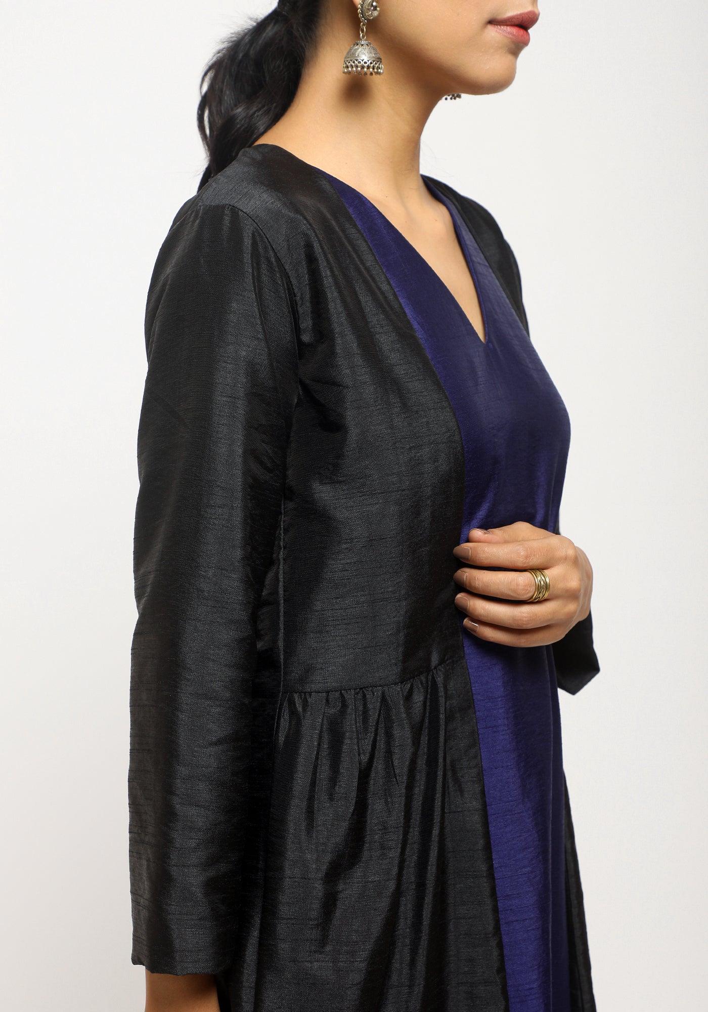 Black Blue Jacket Kurta Set - trueBrowns