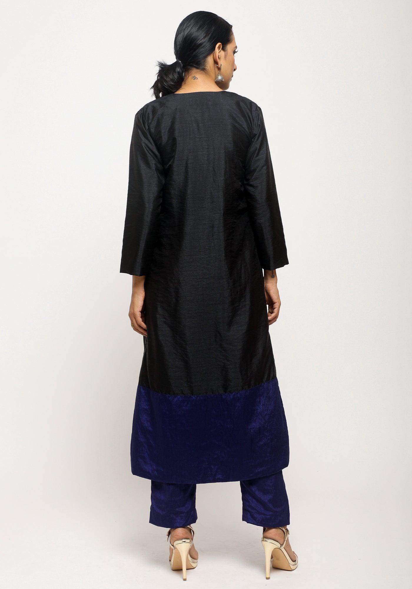 Black Blue Jacket Kurta Set - trueBrowns