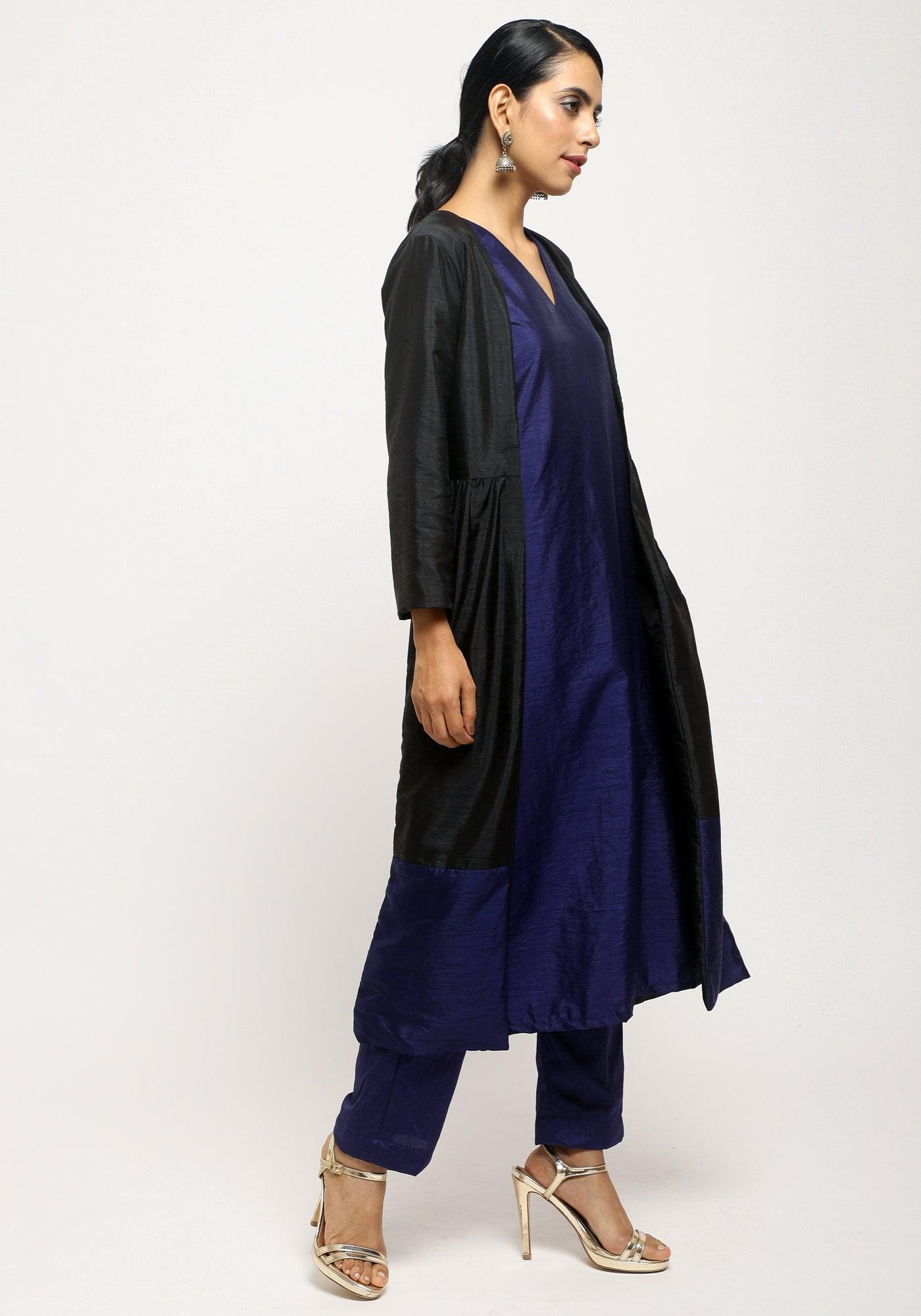 Black Blue Jacket Kurta Set - trueBrowns