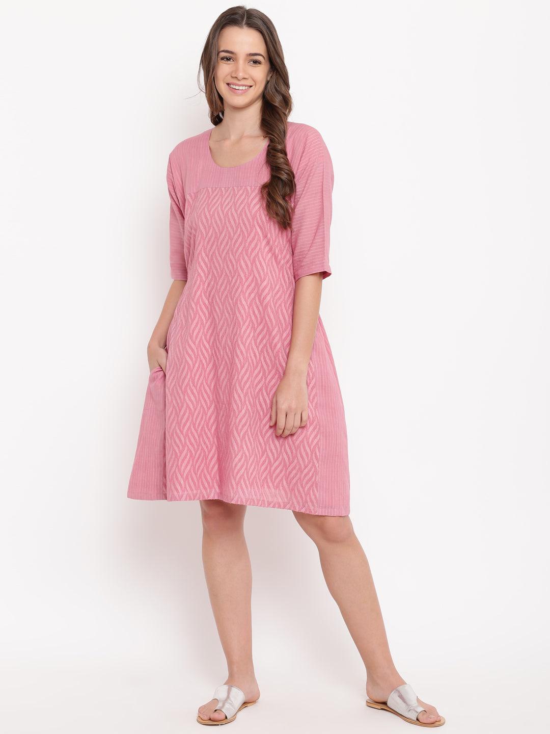 Pink Dobby Tie-up Dress - trueBrowns