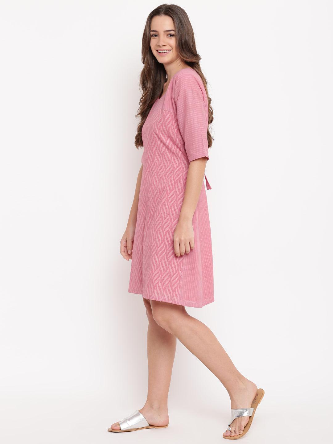 Pink Dobby Tie-up Dress - trueBrowns