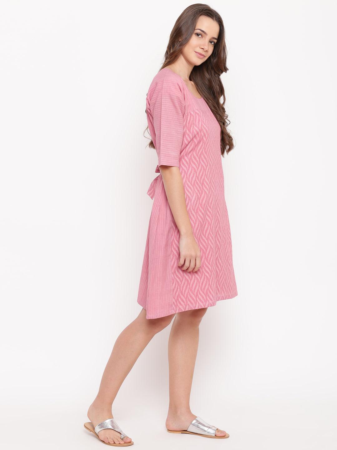 Pink Dobby Tie-up Dress - trueBrowns