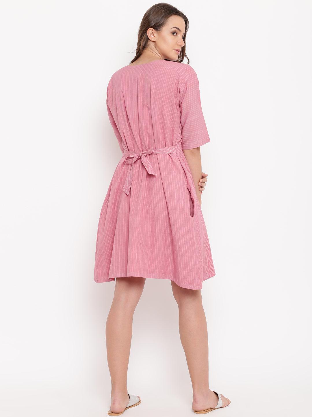 Pink Dobby Tie-up Dress - trueBrowns