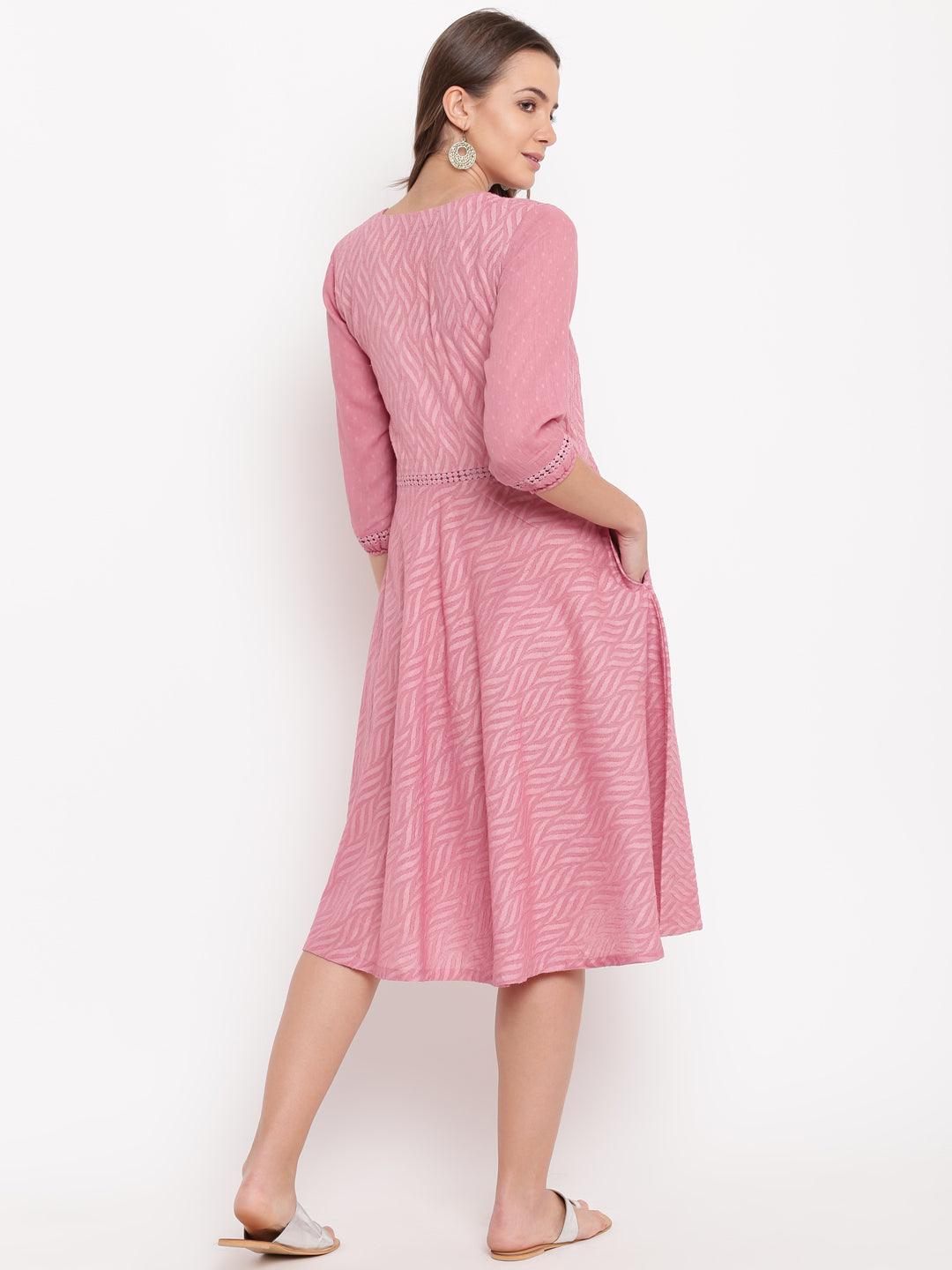 Pink Floral Dobby Lace Dress - trueBrowns