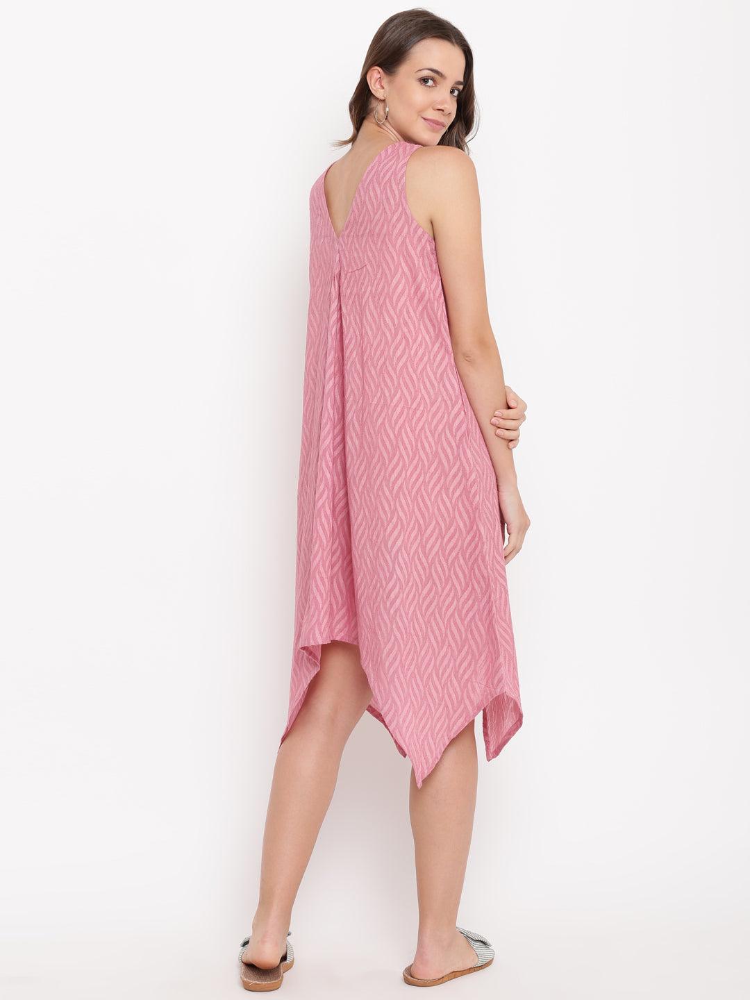 Pink Dobby V-Asymmetric Dress - trueBrowns