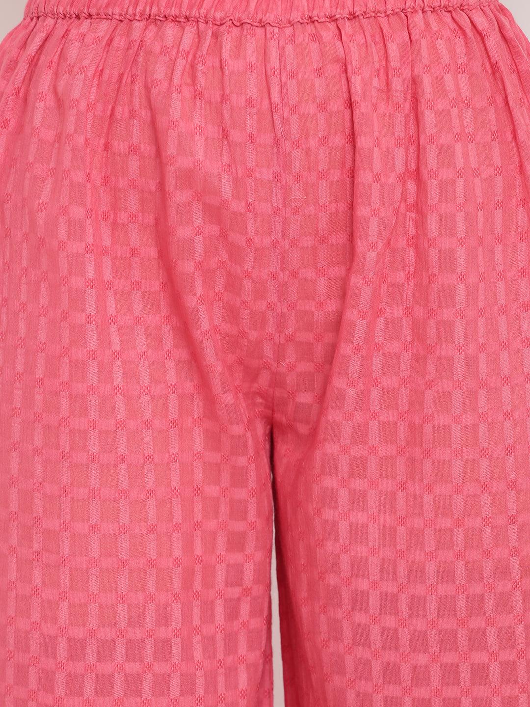 Pink Dobby Front Slit Kurta-Palazzo - trueBrowns