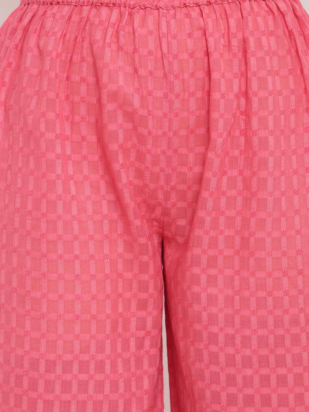 Pink Dobby Side Gathers Kurta-Palazzo - trueBrowns