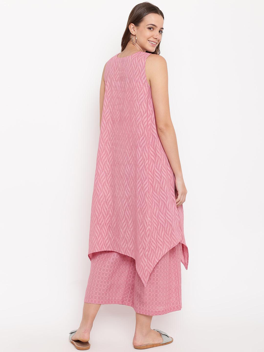 Pink Dobby Asymmetric Kurta-Palazzo - trueBrowns