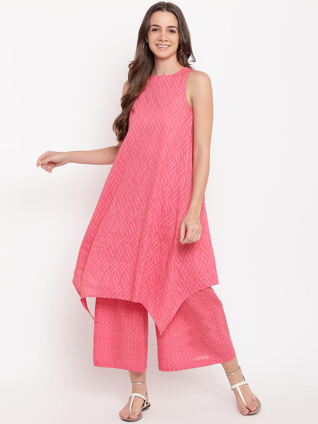 Brick Pink Asymmetric Kurta-Palazzo - trueBrowns