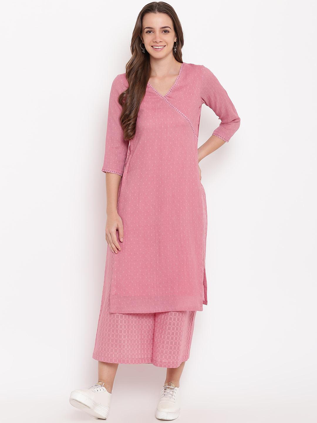 Pink High Slit Kurta-Palazzo - trueBrowns