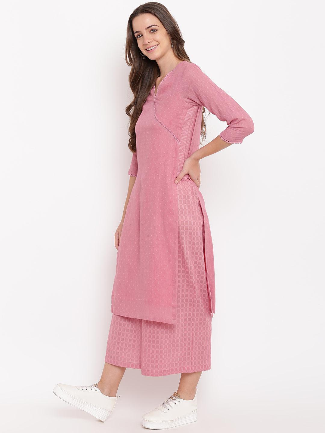 Pink High Slit Kurta-Palazzo - trueBrowns