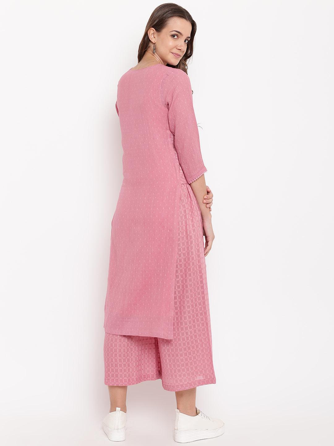 Pink High Slit Kurta-Palazzo - trueBrowns