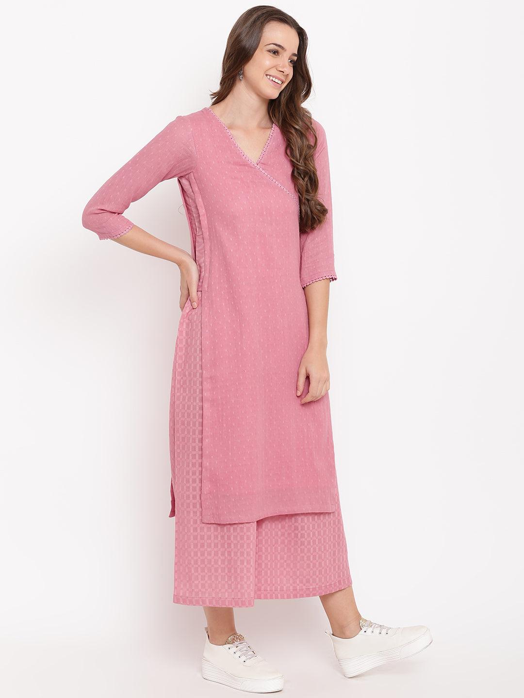 Pink High Slit Kurta-Palazzo - trueBrowns
