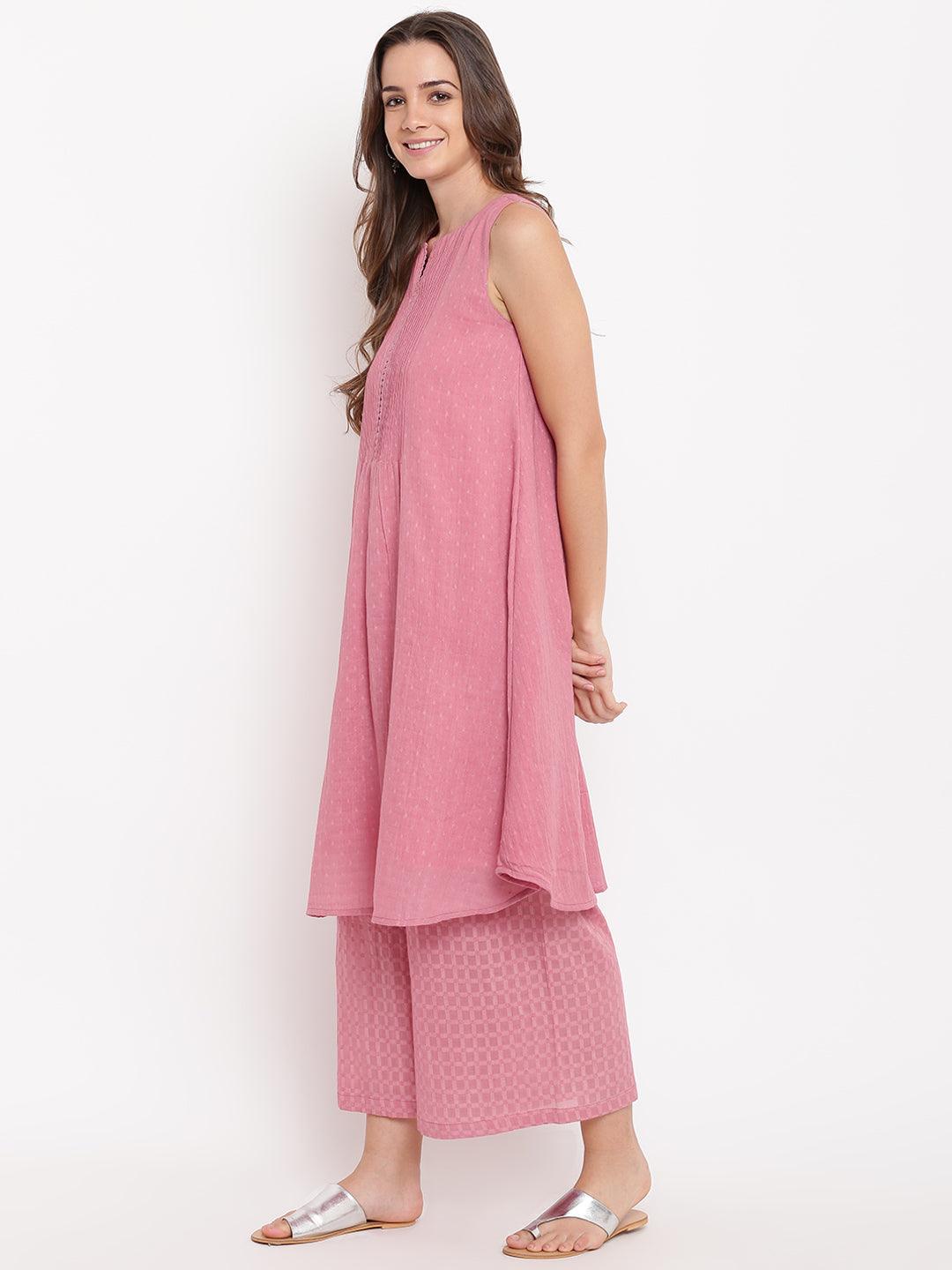 Pink Pin-Tucks Kurta-Palazzo - trueBrowns