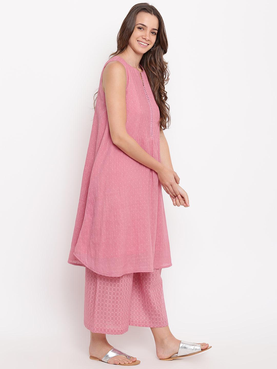 Pink Pin-Tucks Kurta-Palazzo - trueBrowns