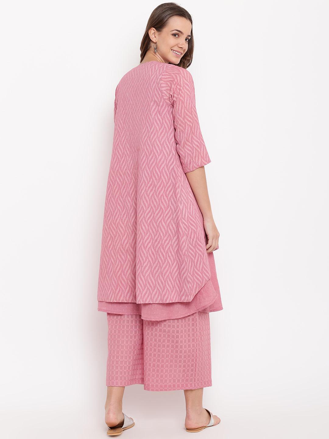Pink Pin-Tucks Kurta-Palazzo-Jacket - trueBrowns