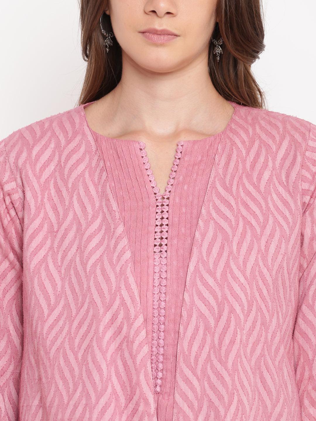 Pink Pin-Tucks Kurta-Palazzo-Jacket - trueBrowns