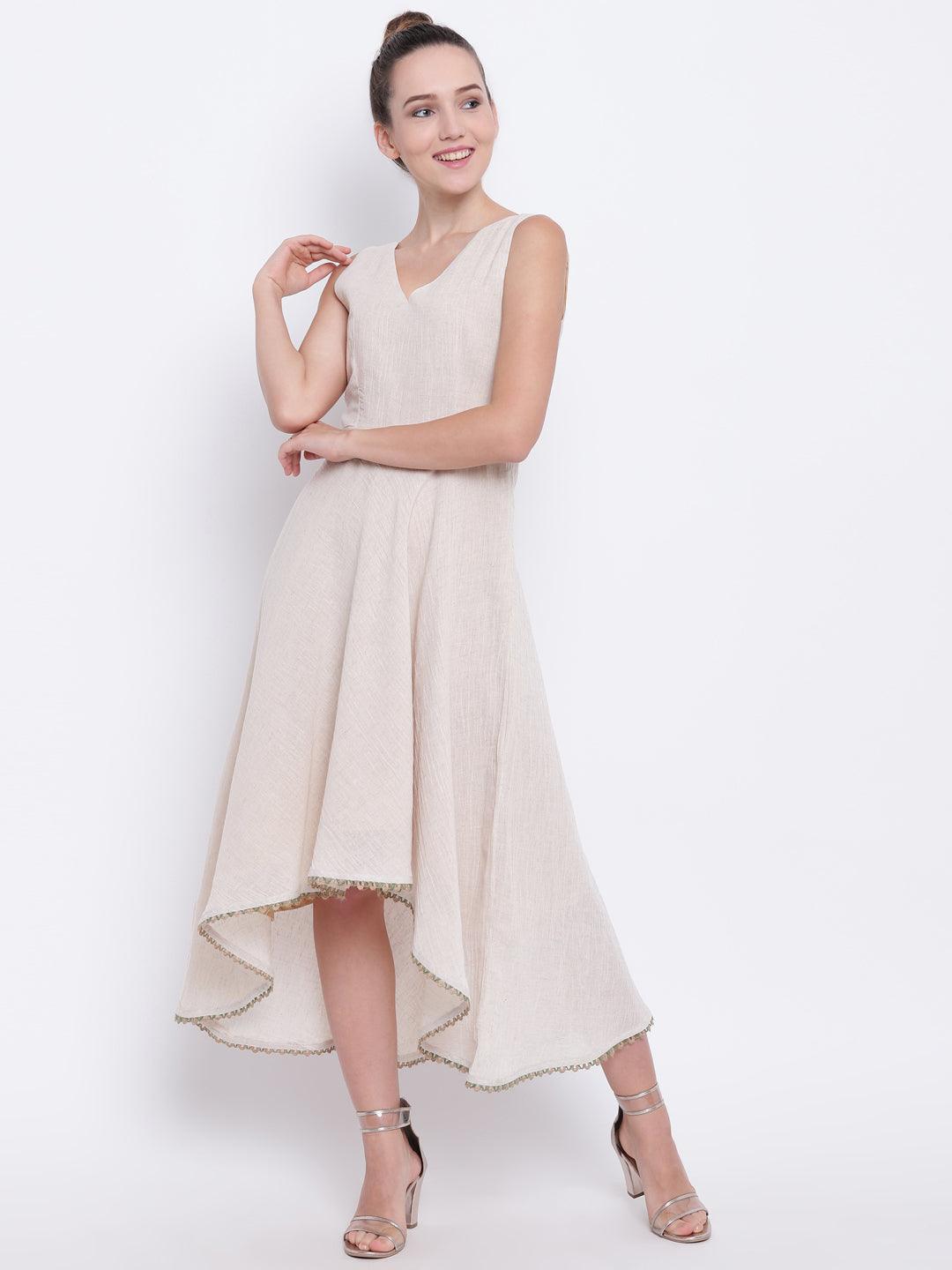 Beige Pure Cotton Asymmetric Dress - trueBrowns