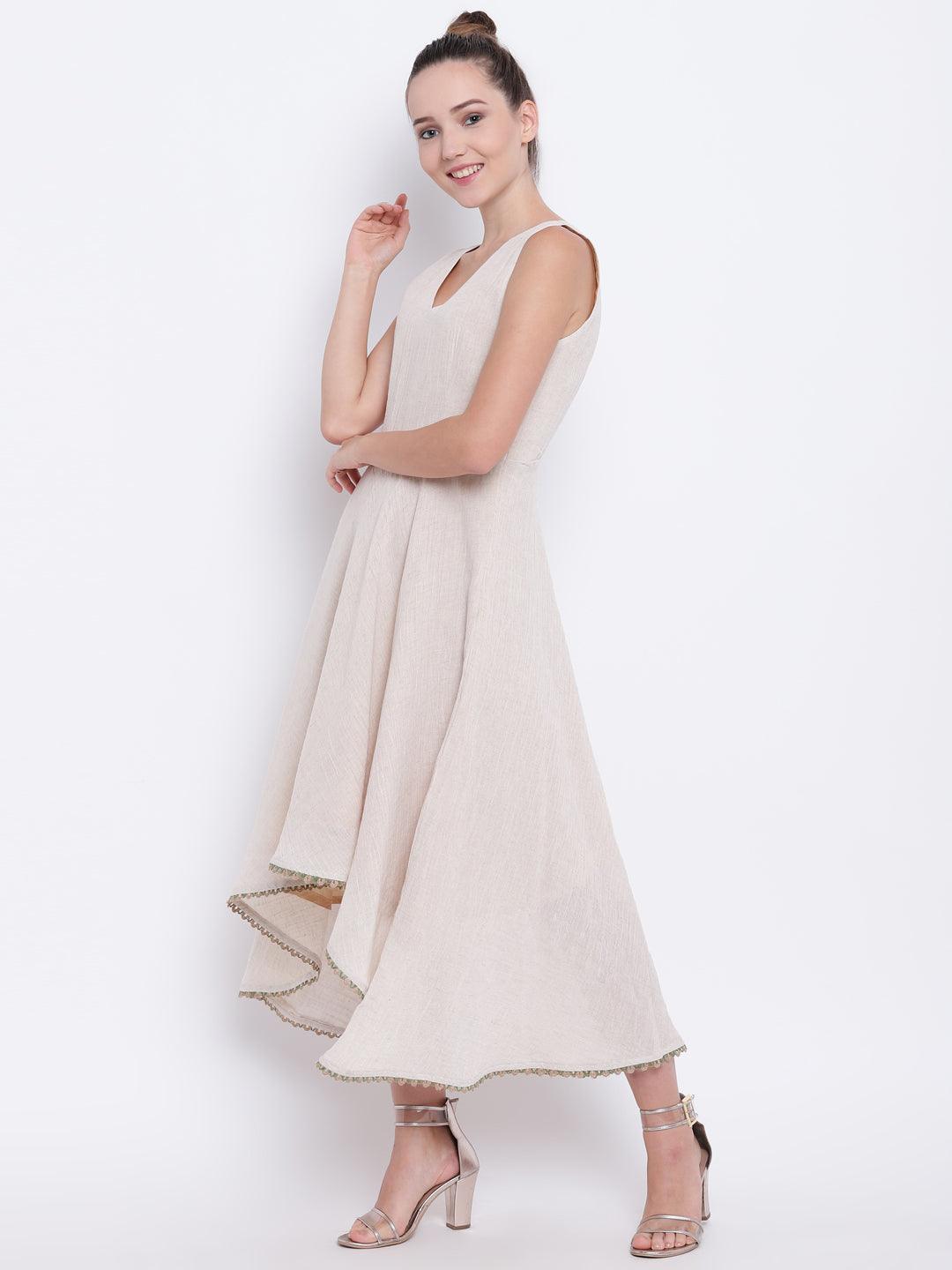 Beige Pure Cotton Asymmetric Dress - trueBrowns