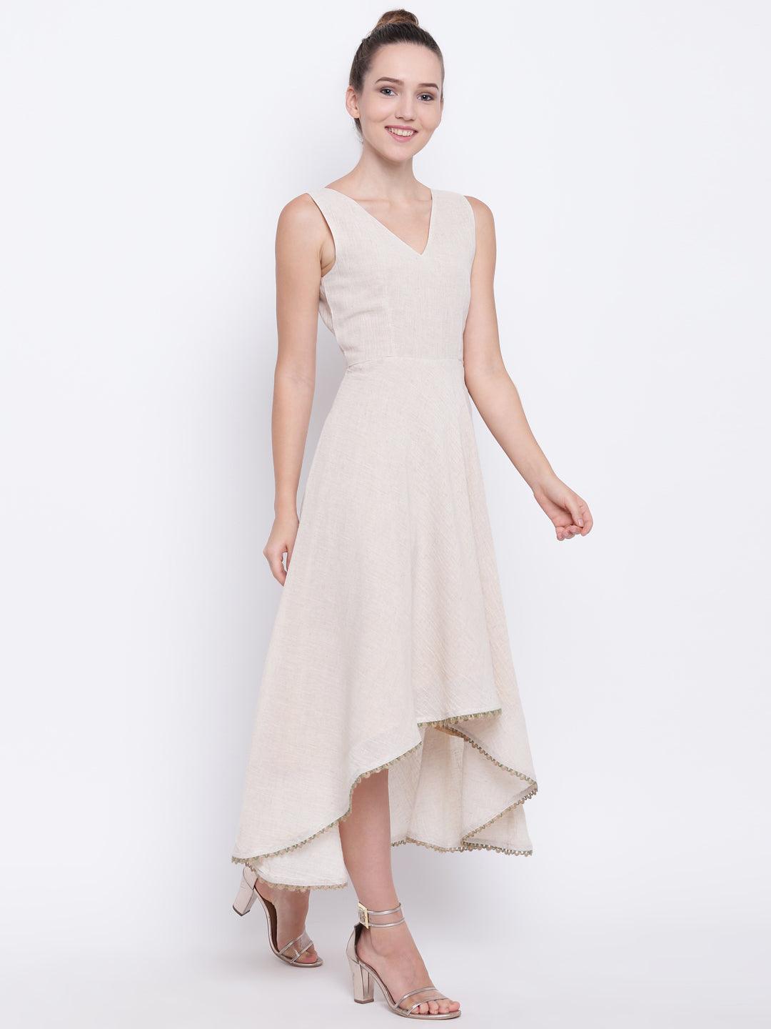 Beige Pure Cotton Asymmetric Dress - trueBrowns