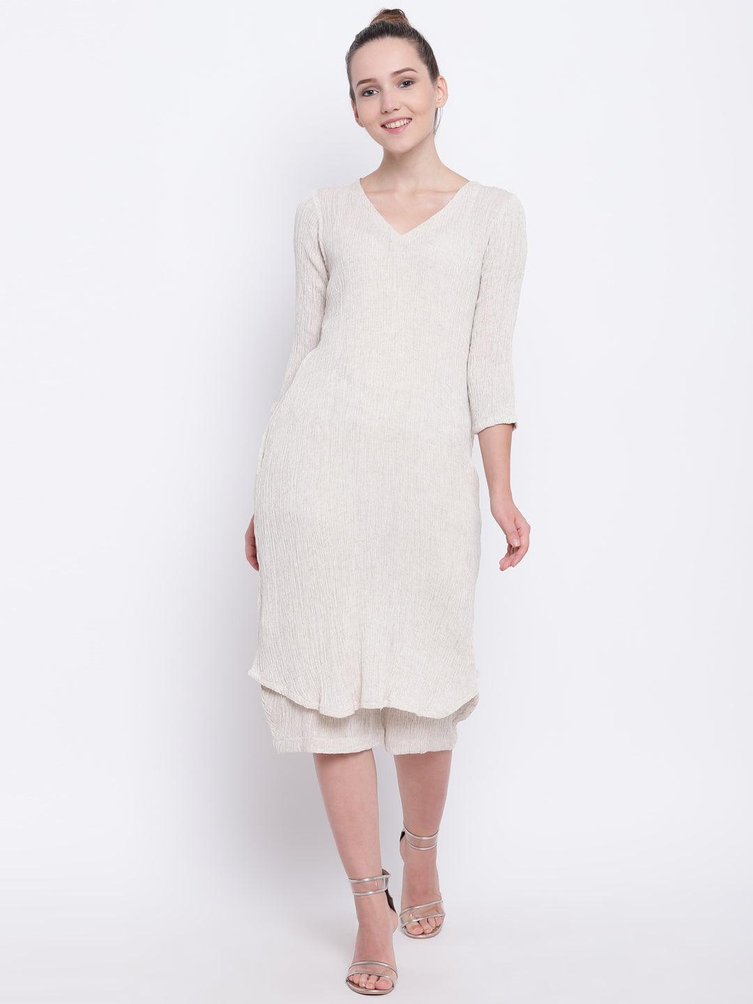 Beige Crinkle Kurta-Pant - trueBrowns