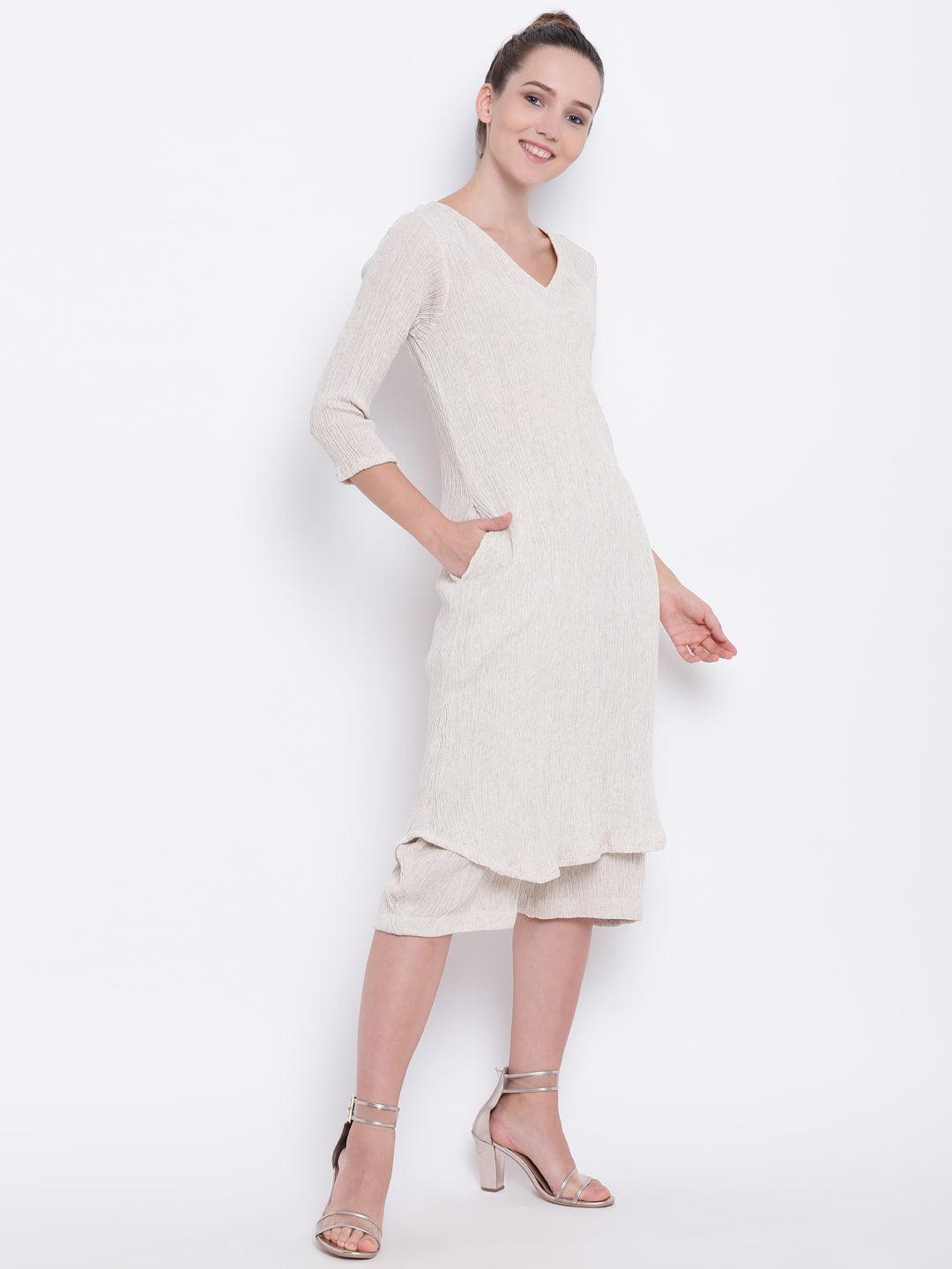 Beige Crinkle Kurta-Pant - trueBrowns