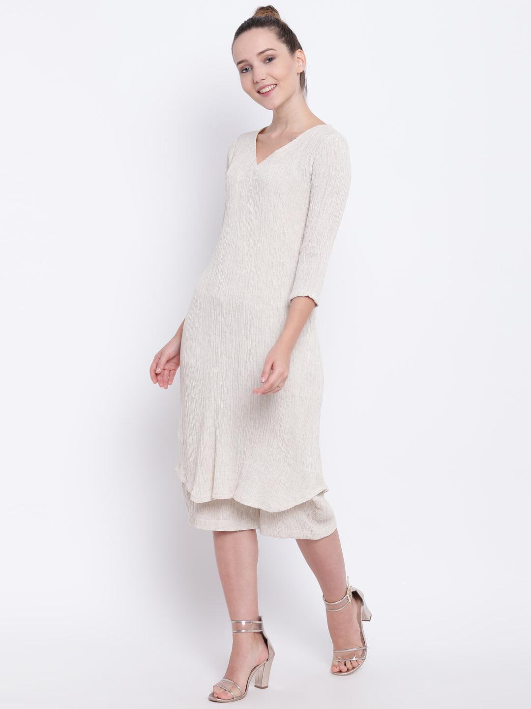 Beige Crinkle Kurta-Pant - trueBrowns